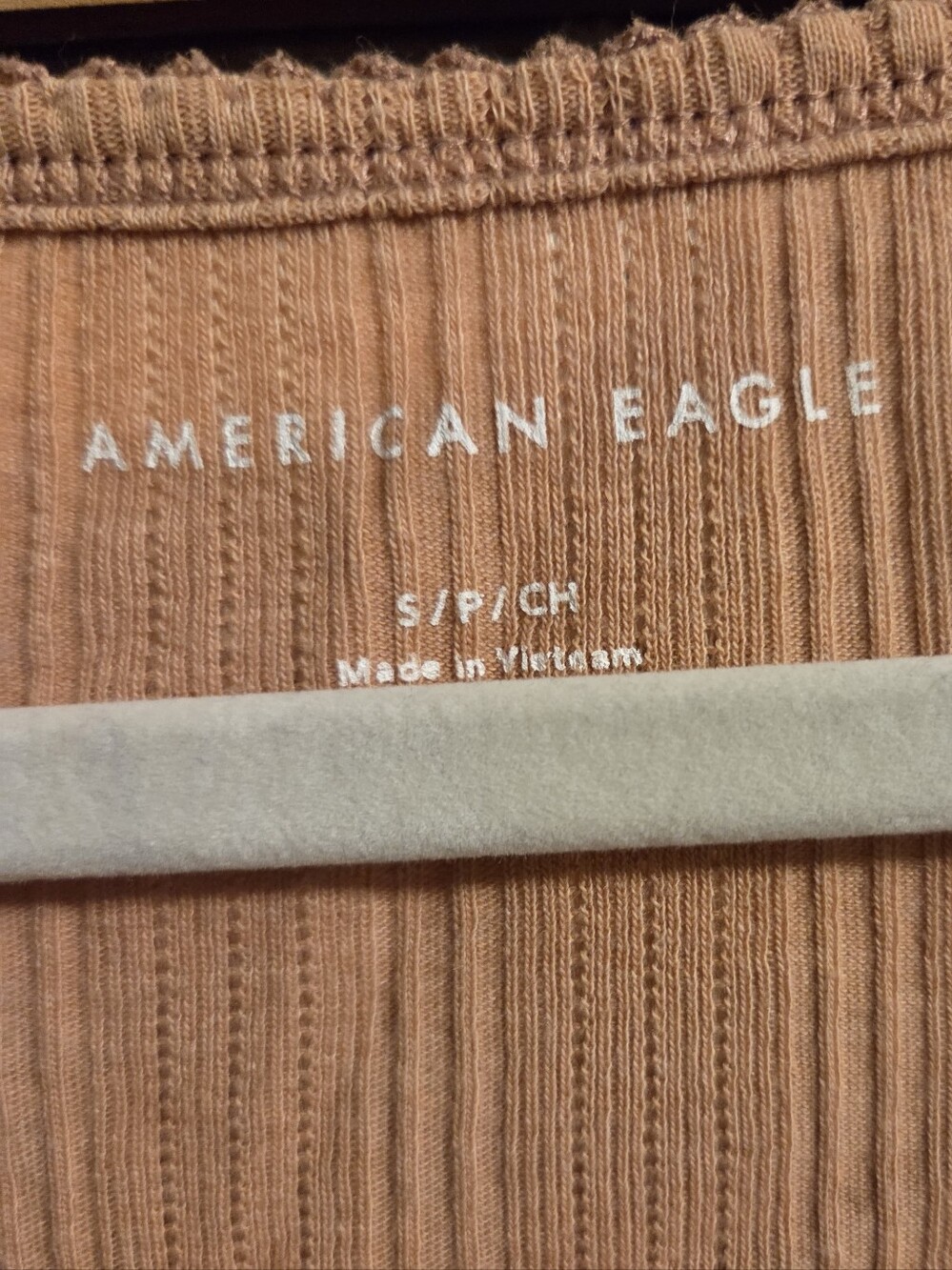 American Eagle Outfitters Peach Ribbed Long-Sleeve V-Neck Top - Picture 3 of 4